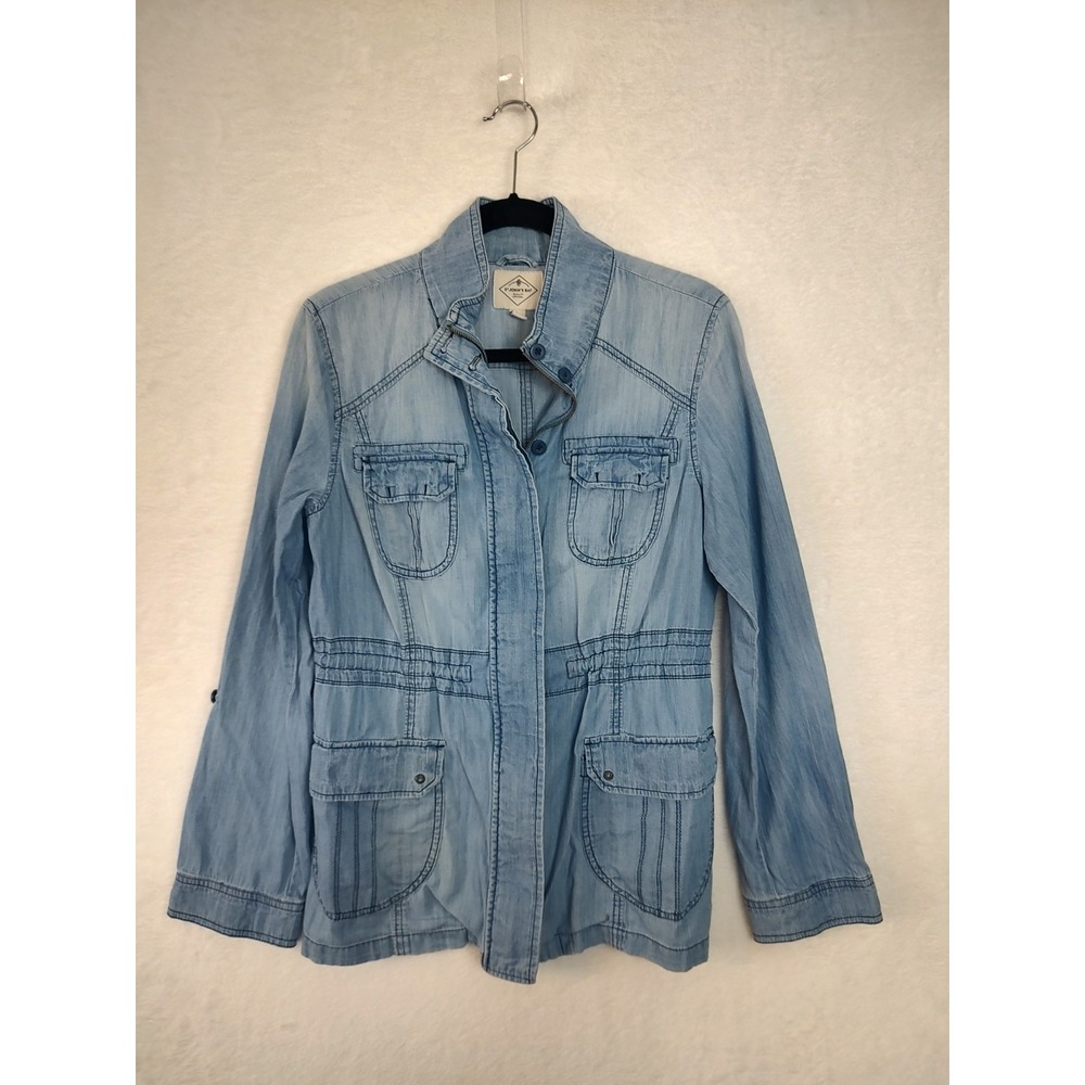 St Johns Bay Womens Light Wash Cotton Utility Field Jacket Blue Size Large